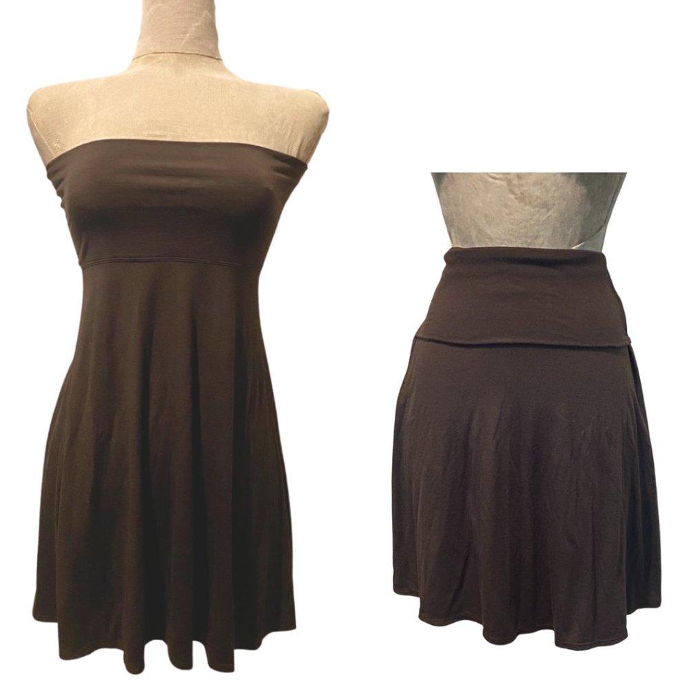 Old Navy Fold over skirt or strapless black brown dress sz Small